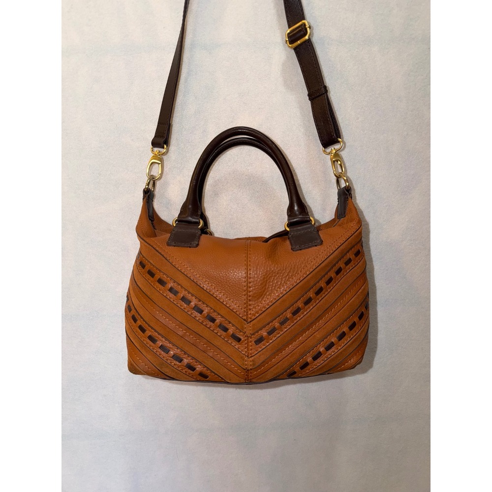 Isabella‎ Fiore Leather Chevron Satchel Crossbody Bag Tan Brown